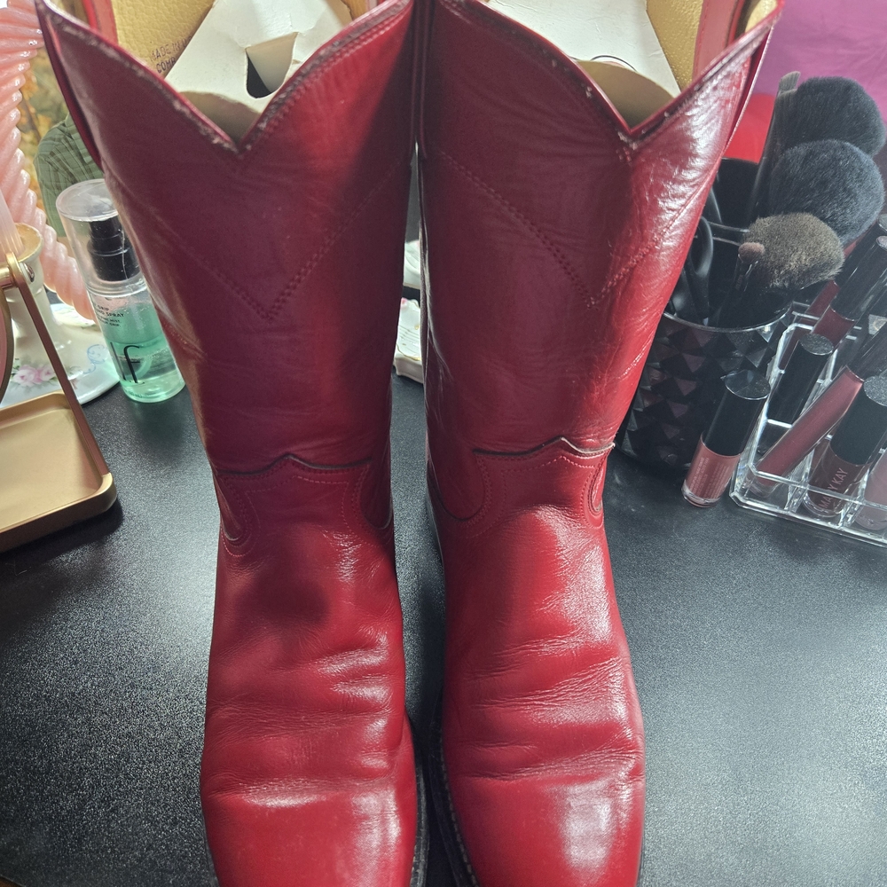 Justin Boots Red Leather Heeled Western Boots